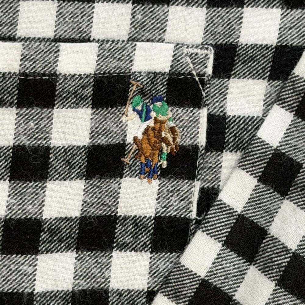 U.S. Polo Assn Women’s Black & White Gingham Flannel Shirt Medium Cotton Plaid B - Picture 3 of 4